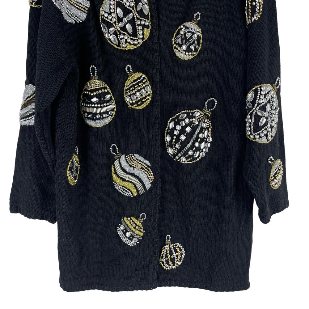 Michael Simon 1991 Christmas Ornaments Cardigan Black Ugly Sweater Size M - Picture 6 of 11